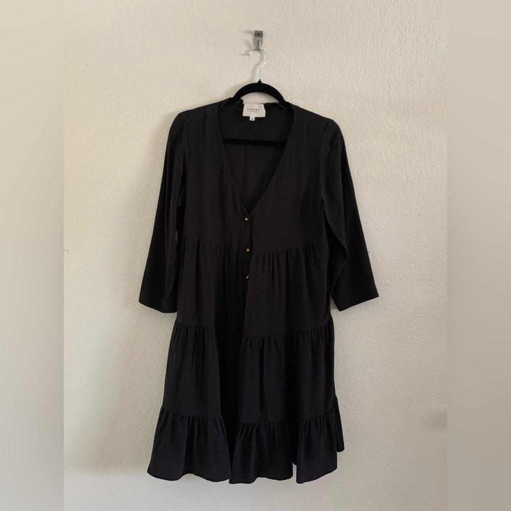 Sézane Silk Aure Dress- EUR 38 (US 6) 3/4 Sleeves Black